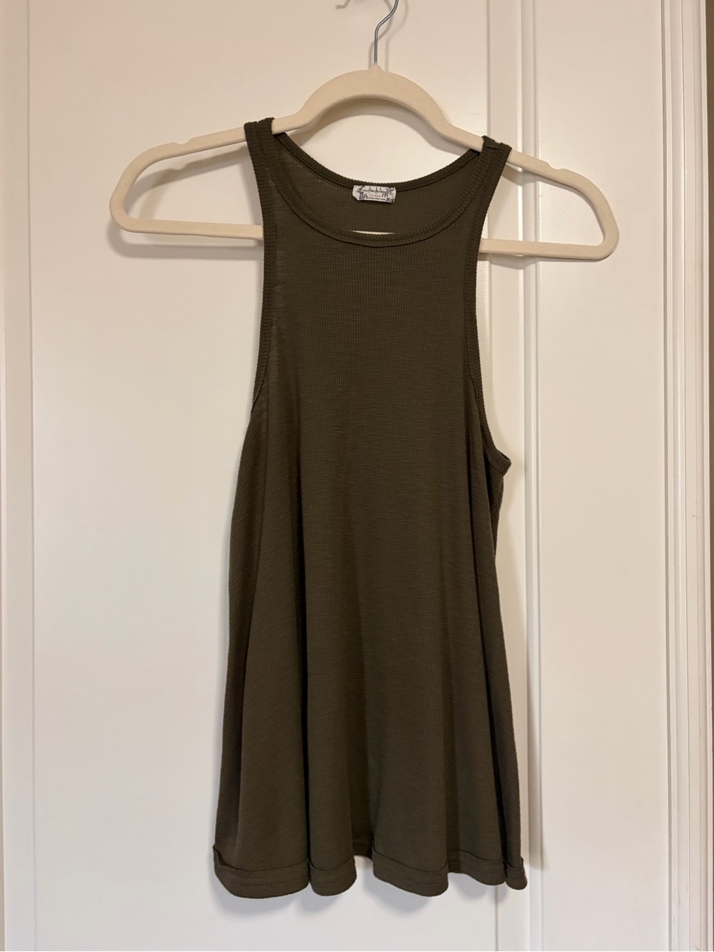 💋☀️💗Free People Intimately Olive Ribbed High-Neck Swing Tank🍓🌴🌸